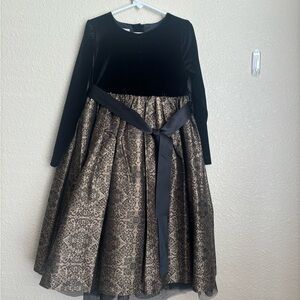 Talbots kids Black Velvet and tan Patterned Kids Dress
